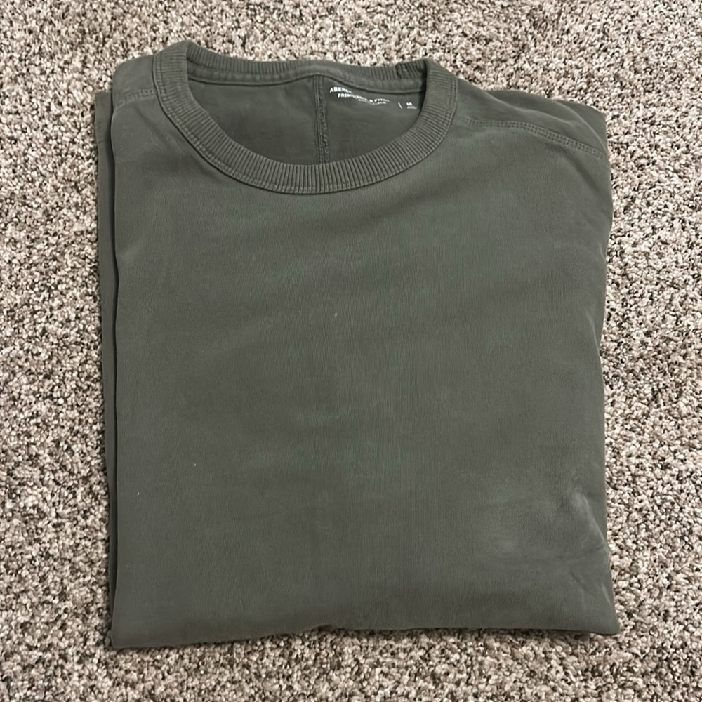 Abercrombie & Fitch Olive Green Overzied Cropped Men's T-Shirt